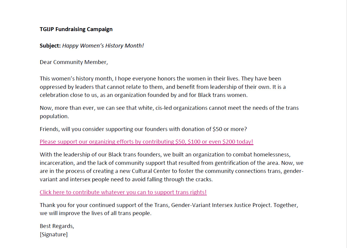 Fundraising email copy