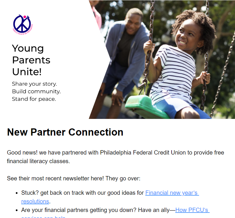 Young Parents Unite!
Share Your Story. 
Build community.
Stand for Peace
